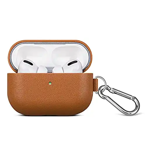 Lopie Handcrafted AirPods Pro Leather Case with Keychain, Portable Full-Grain Leather AirPods Pro Case Cover, Protective Case/Cover with Loss Prevention Clip for Air Pods Pro - Brown