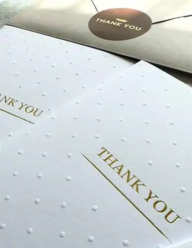 RUN2PRINT Elegant White Thank You Cards With Envelopes & Gold Foil Sticker Bulk Pack of 100 - Suitable for Wedding, Baby Shower, Business, Graduation, Bridal Shower, Funeral All Occasion Cards