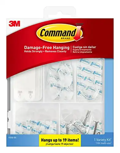 Command Variety Pack, Picture Hanging Strips, Wire Hooks and Wall Hooks, Damage Free Hanging Clear Variety Pack for Up to 19 Christmas Decorations, 1 Kit