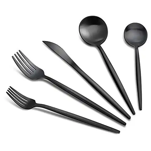 Matte Black Silverware Set, 20-Piece Satin Finish Flatware Set Service for 4, Knives/Forks/Spoons Included, Premium Stainless Steel Kitchen Cutlery Set For Home and Restaurant, Dishwasher Safe