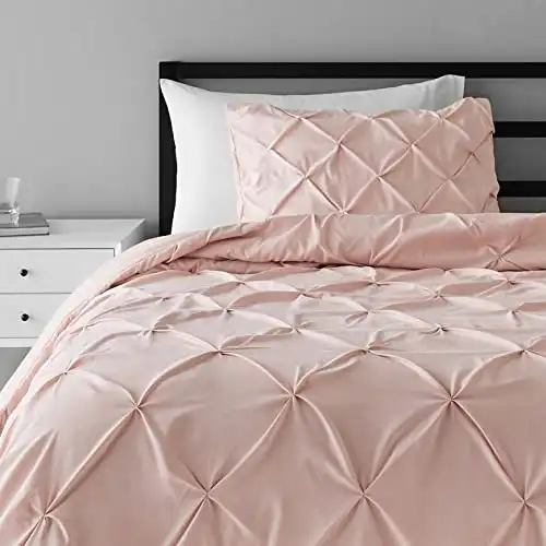 Amazon Basics Pinch Pleat All-Season Down-Alternative Comforter 2-Piece Bedding Set, Geometric, Twin/TwinXL, Blush