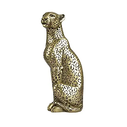 Polyroyal Cheetah Statue Home Decor Leopard Sculpture Resin Sitting Cheetah Figurine Desktop Table Top Ornament Decoration for Home Office Champagne Gold