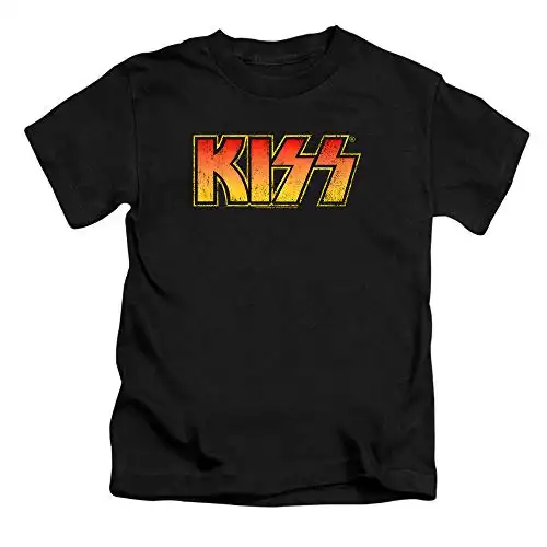 KISS Rock Music Distressed Vintage Logo Youth T Shirt & Stickers (Small) Black