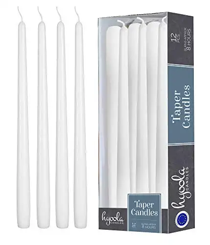 Hyoola 12 Pack Tall Taper Candles – 10 Inch White Dripless, Unscented Dinner Candle – Paraffin Wax with Cotton Wicks – 8 Hour Burn Time