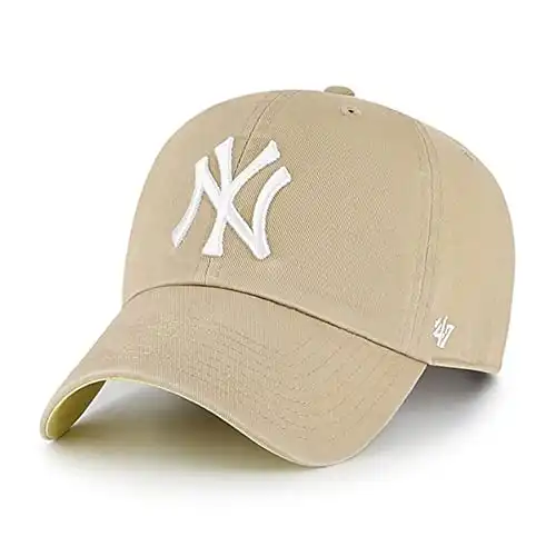 '47 New York Yankees Ballpark Clean Up Dad Hat Baseball Cap - Khaki Khaki, White, Yellow One Size