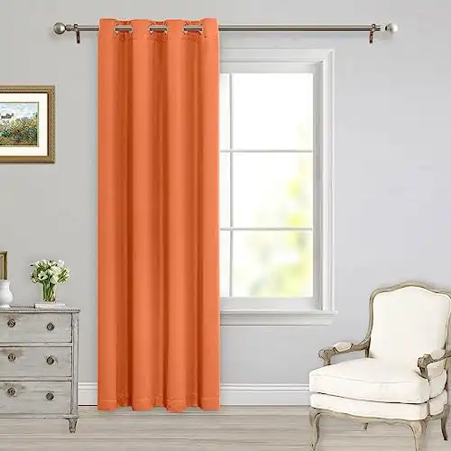MYSKY HOME Orange Blackout Curtain for Bedroom, Single Panel Curtains for Living Room 84 Inch Long Curtains Grommet Thermal Insulated Room Darkening Curtain 1 Curtain Panel 52 x 84 Inch Burnt Orange