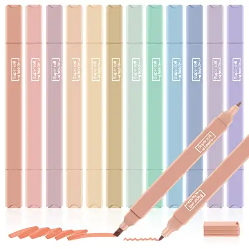 12 Pcs Bible Highlighters and Pens No Bleed Aesthetic Highlighters with Chisel Tip Pastel Markers Multicolor Aesthetic Pens Kawaii Stationary for School Office Journal Supplies (Simple)