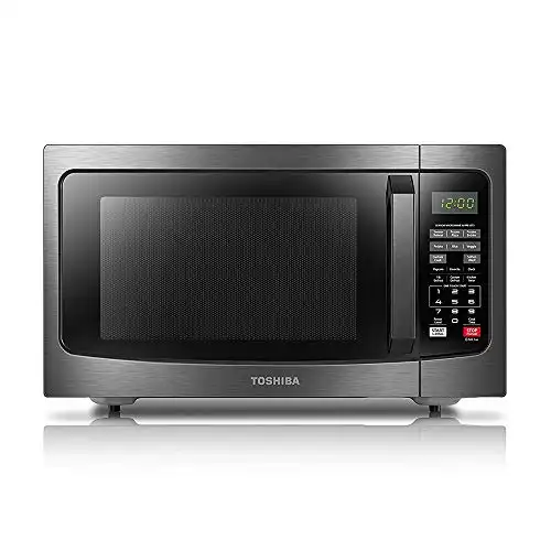TOSHIBA EM131A5C-BS Countertop Microwave Ovens 1.2 Cu Ft, 12.4" Removable Turntable Smart Humidity Sensor 12 Auto Menus Mute Function ECO Mode Easy Clean Interior Black Color 1100W