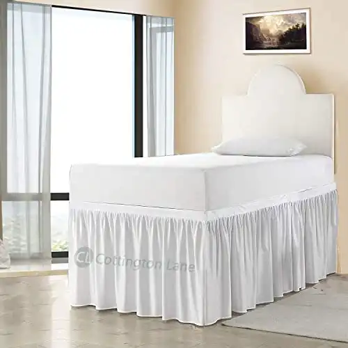 Extended Dorm Sized Bed Skirt Panel - Ruffled Dorm Sized Bed Skirt - Dust Ruffled Bed Skirts 32 inch Tailored Drop - White Dorm Room Bedskirts - College Dorm Bed Skirt