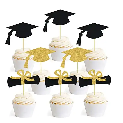 DIY Graduation Cupcake Toppers For Graduation Party Mini Cake Decorations Diploma class of Grad Cap Set 48 Pieces