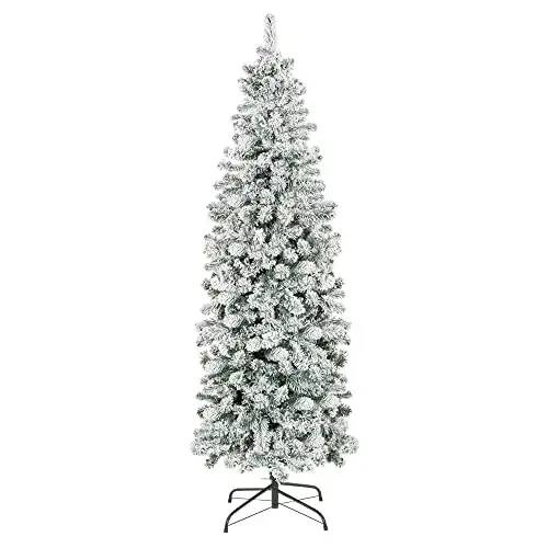 Best Choice Products 6ft Snow Flocked Artificial Pencil Christmas Tree Holiday Decoration w/Metal Stand