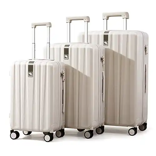 Hanke 20/24/29 Inch Carry On Luggage Sets 3 Piece Hard Shell Suitcases with Spinner Wheels Extra Large TSA Luggage Rolling Suitcase for Travel Nestable Storage (Ivory White)