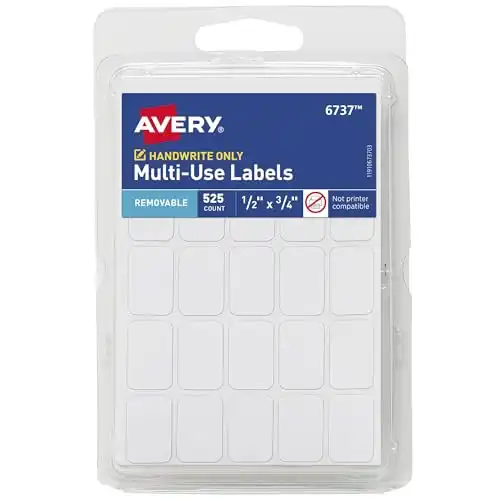Avery Multi-Use Removable Labels, 1/2" x 3/4", White, Non-Printable, 525 Blank Labels Total (6737)