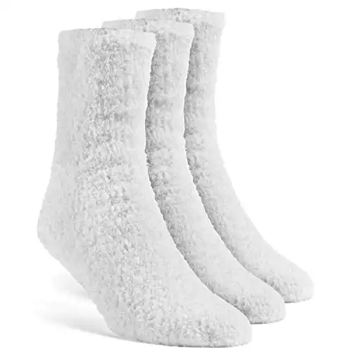 YolBer Women's Fluffy Crew Fuzzy Socks - 3 Pairs, Small, White