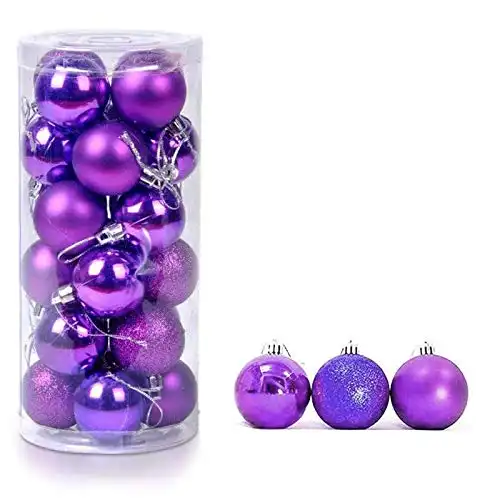 Christmas Ball Pendant, Decorative Shatterproof Christmas Tree Pendants Hanging 40mm Christmas Baubles Balls Ornaments Set Pack of 24 pcs (Purple Plastic Christmas Balls)