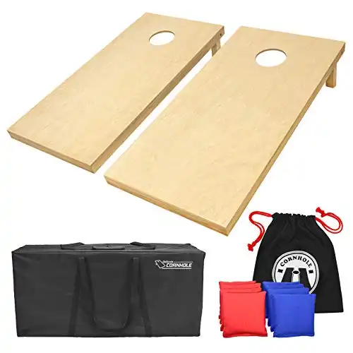 GoSports Solid Wood Premium Cornhole Set – Choose Between 4 ft x 2 ft or 3 ft x 2 ft Game Boards, Includes Set of 8 Corn Hole Toss Bags