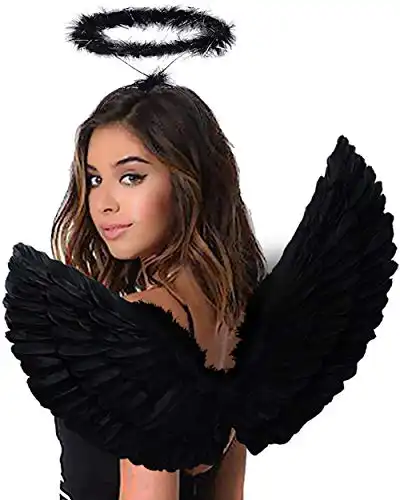 Angel Wings and Halo Black Angel Wings for Kids Adult Halloween Christmas (Black)