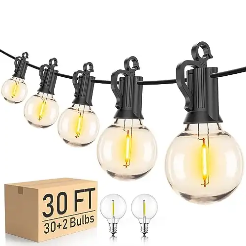 Brightown Outdoor String Lights - Globe Patio Lights 30 Ft with 30 G40 Shatterproof Bulbs, Waterproof Connectable Dimmable Commercial Hanging Lights for Backyard, Bistro, Porch, Cafe, Deck