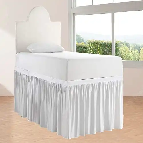 Dorm Room Bed Skirt - Ruffled Dorm Sized College Dorm Bed Skirt - Long Bed Skirt Dorm - Extra Long Dorm Room Bedskirts 46-Inch Tailored Drop - 100% Microfiber Bed Skirts (White, Twin-XL/46 Drop)