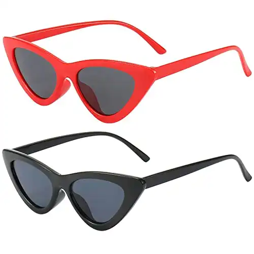 Dollger Cat Eye Sunglasses for Women Red Black Retro Style Plastic Frame UV Protection 2 pack