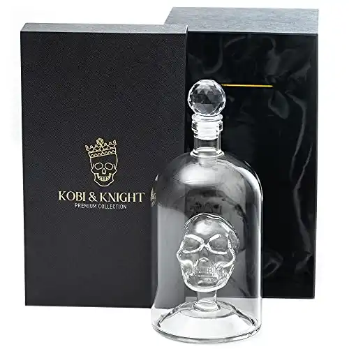 Kobi & Knight Premium Skull Decanter - Handmade Skull Whiskey Decanter with Airtight Stopper - Borosilicate Glass Skull Decanter - Thick Vodka, Rum, Gin, Tequila Bottle - 25fl oz / 750ml Skull Bar...