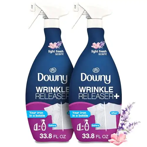 Downy Wrinkle Releaser Spray, All In One Formula, Removes Wrinkles, Static and Odor Eliminator, Light Fresh Scent, 33.8 Fl Oz, Pack of 2 (Packaging May Vary)