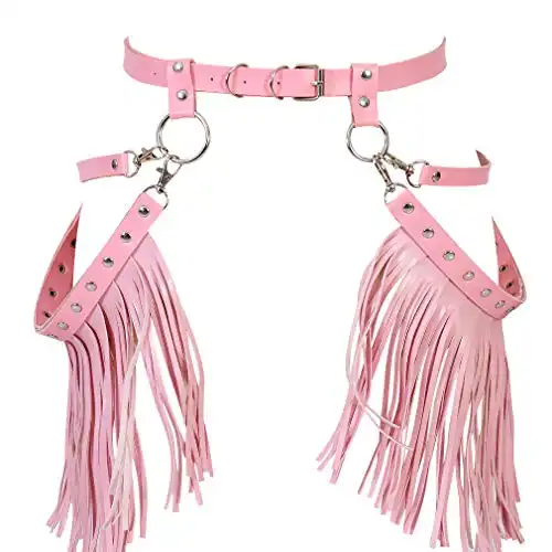 BYDHSS Woman Body Harness Adjustable Dance Clothing Accessories Leg Waist Tassel Gothic Punk Belt (Pink)