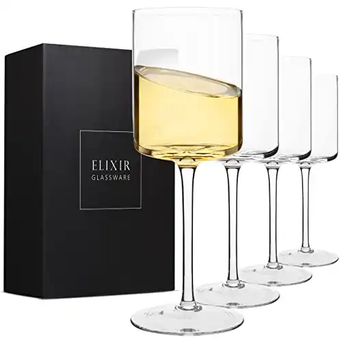 Square Wine Glasses Set of 4 - Crystal Wine Glasses 14oz in Gift Packaging - Large Red Wine Glass on Long Stem - Unique Modern Shape - Lead-Free - For White & Red Wine