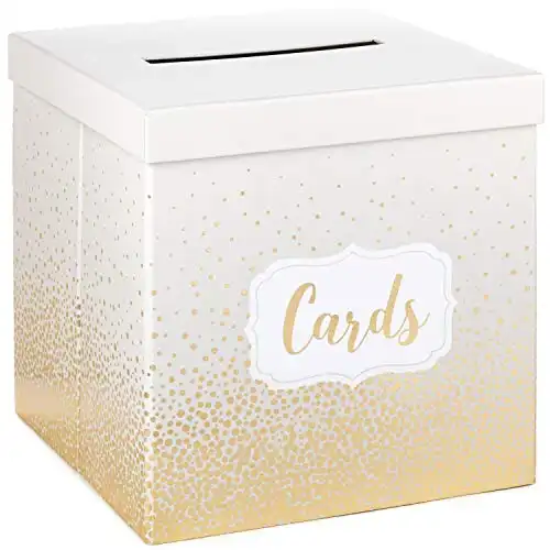Hallmark 10" Elegant Card Receiving Box (Pearl and Gold Dots) for Weddings, Graduations, Retirements, Birthdays, Open Houses, Anniversaries