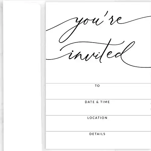 25 Party Invitations with Envelopes | Blank, Black and White Invites | Great for Weddings, Graduation, Couples Showers, Rehearsal Dinners, Anniversaries, Special Events, Fundraisers