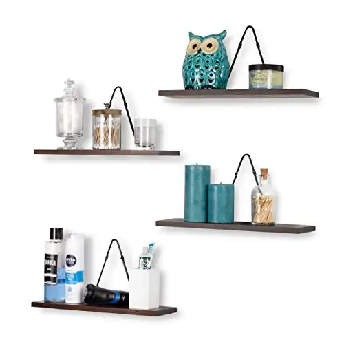 Rustic State Moma Wall Mounted Decorative Shelves Floating for Bathroom Bedroom Kitchen Living Room and Office with Triangle Bracket Set of 4 Walnut