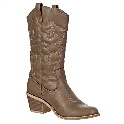 Charles Albert Women's Embroidered Modern Western Cowboy Boot in Mocha Size: 6