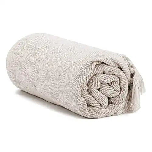 Americanflat 100% Cotton Throw Blanket for Couch - 50x60 Cream Throw Blanket for Bed, Sofa, or Chair - Machine Washable, All Seasons Neutral Lightweight Blanket for Indoor or Outdoor Use