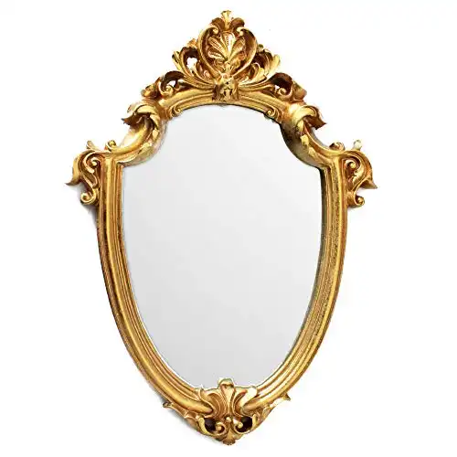 BetyHom Vintage Gold Resin Frame Decorative Wall Mirror Small 12.5x9 in
