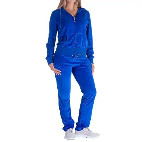 Facitisu Womens 2 Piece Outfits Sweatsuits Zip-up Hoodie Casual Jogger Tracksuit Set with Pockets (Royal Blue, Large)