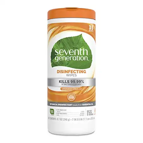 Seventh Generation Disinfecting Multi-Surface Wipes, Lemongrass Citrus Scent, 35 Wipes