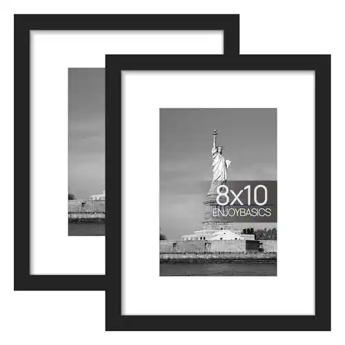 ENJOYBASICS 8x10 Picture Frame, Display Poster 5x7 with Mat or 8x10 Without Mat, Wall Gallery Photo Frames, Black, 2 Pack