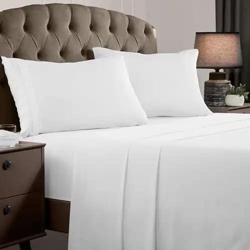 Mellanni Queen Sheet Set - 4 PC Iconic Collection Bedding Sheets & Pillowcases - Hotel Luxury, Extra Soft, Cooling Bed Sheets - Deep Pocket up to 16" - Wrinkle, Fade, Stain Resistant (Queen, ...
