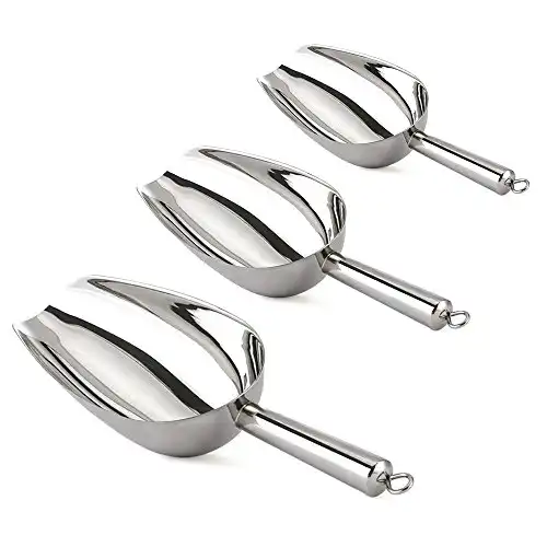 TeamFar Ice Scoop Set of 3, Stainless Steel Metal Scoops for Food Popcorn Sweet Candy, Rust Free & Heavy Duty, Solid & Dishwasher Safe - 5/8/12 Oz