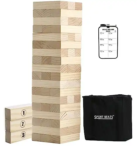 SPORT BEATS Outdoor Games Large Tower Game 54 Blocks Stacking Game - Includes Carry Bag and Scoreboard