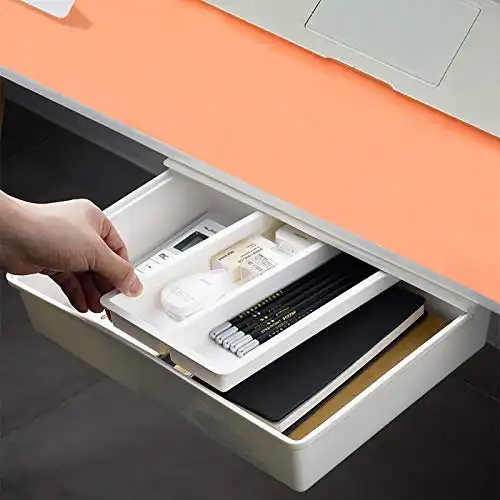 godehone Self-Adhesive Under Desk Drawer [Large], Desk Pencil Drawer Organizer Under Desk Storage for Office/School/Student/Kitchen, White