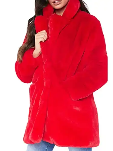 TOPONSKY Faux Fur Velvet Coats Winter Furry Fancy Women Fuzzy Disco Pinot Red 2XL