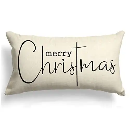 Allorry Christmas Pillow Covers Merry Christmas Throw Pillow Decorative Beige Cotton Cloth Linen Cloth Pillow Cover Sofa Cover Decorative Rectangle Length 12X20 inches