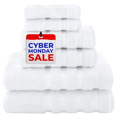 White Classic Luxury Hand Towels for Bathroom-Hotel-Spa-Kitchen-Set -  Circlet Egyptian Cotton - 16x30, 6 Pack, Ivory