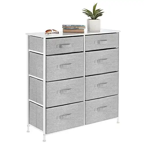 mDesign Tall Steel Frame/Wood Top Storage Dresser Furniture Unit with 8 Slim Removable Fabric Drawers, Large Bureau Organizer for Bedroom, Living Room, Closet - Lido Collection, Gray, Pack of 1