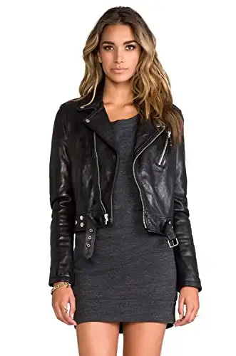 SID Women's Lambskin Leather Biker Black Jacket, Tough Black, Large