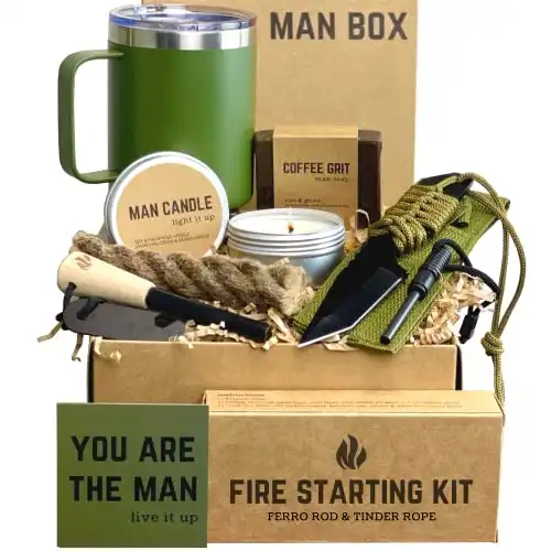 Gift Box for Men – Birthday Gifts, Gift Baskets, Unique Presents for Him – Camping Gift Sets for Guys, Son, Brother, Boyfriend, Dad, Husband, Friend