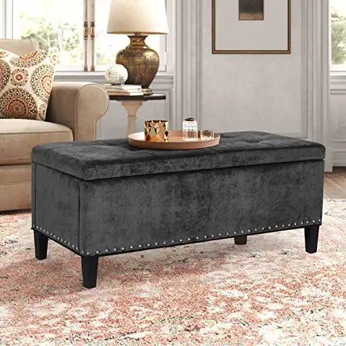 Joveco 41.5" Storage Ottoman Tufted Rectangular Bench for Living Room Bedroom Entryway(DIY Assembly Dark Grey)