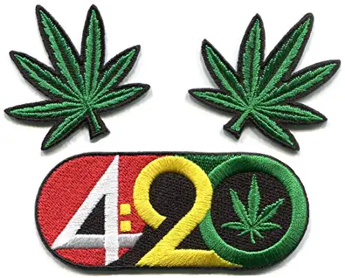 420 Pot Leaf Marijuana Cannabis Retro Hippie lot of 3 Embroidered Appliques Iron-on Patches PM-3