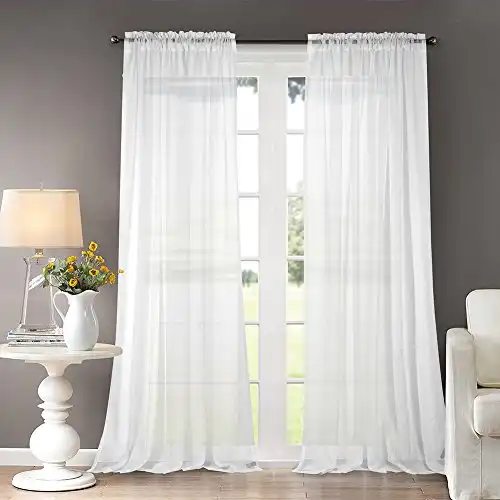 Dreaming Casa Solid Sheer Curtains Draperies White Rod Pocket 2 Panels 52" W x 96" L